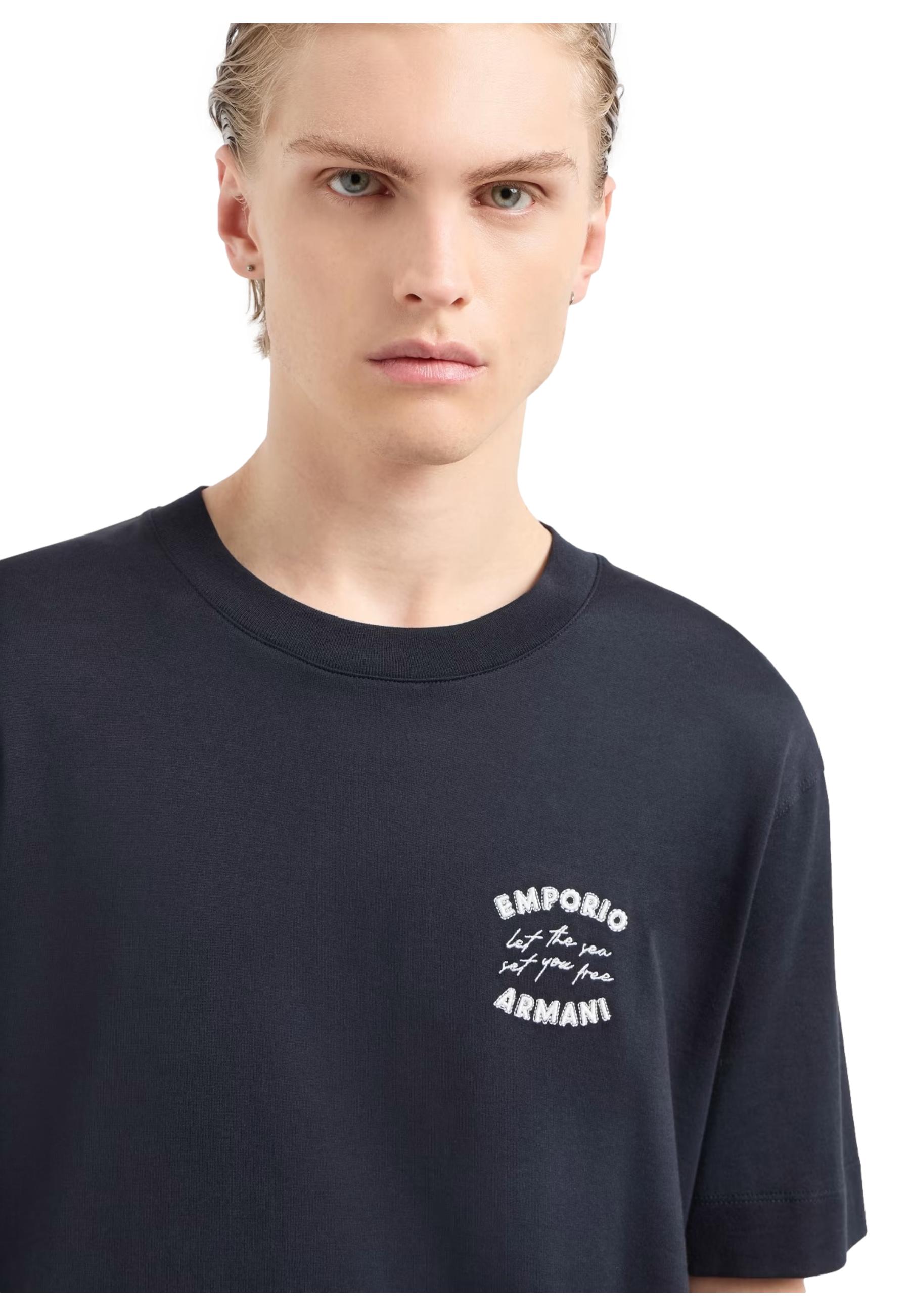 T-shirt in jersey ricamo Let the sea set you free - EMPORIO